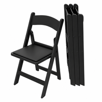 Chaise pliante en plastique résine, couleur unie noire, design durable, profil compact pliable pour hôtel, maison, mariage, vente en gros