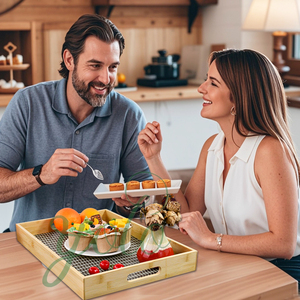 Cocina ecológica antiguo lujo Chocolate desayuno elegante táctil rectángulo mesa de centro otomana Gran bandeja de servicio de ratán - Product Image 3