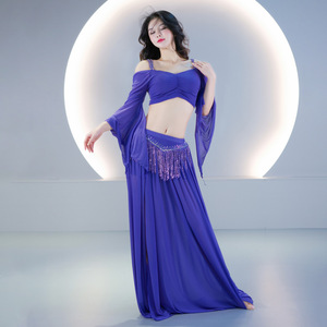 Costumes de <span class=keywords><strong>danse</strong></span> du ventre ensemble pour femmes haut et jupe d'été feuille de Lotus ruban scène Performance pratique vêtements costume tenues - Product Image 4