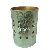 Atiqco Vert Capsule Jali Fer Laiton Votive Titulaire À La Main Élégant Moderne Bougeoir pour La Décoration De La Maison Modèle 788795 Chaude