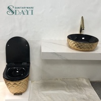 SDAYI 2024 nouveau Design de luxe populaire diamant bol en céramique salle de bain WC sans rebord mural suspendu suspendu noir mat doré toilette
