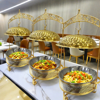 Set Perlengkapan Buffet Chafing Dish Bulat dengan Logo Custom, Penghangat Makanan Hotpot untuk Acara