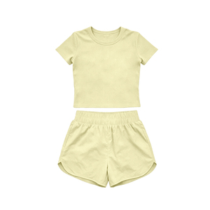 GSSO3767 Conjunto de yoga de verano para niñas, falda verde hierba con estampado sólido y camiseta de manga corta, para niñas activas - Product Image 5