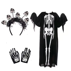 Disfraz <span class=keywords><strong>de</strong></span> Halloween, bata negra <span class=keywords><strong>de</strong></span> esqueleto blanco con máscara <span class=keywords><strong>de</strong></span> <span class=keywords><strong>terror</strong></span> para adultos, película <span class=keywords><strong>de</strong></span> escenario, juego <span class=keywords><strong>de</strong></span> broma, accesorios, suministros para fiestas - Product Image 4