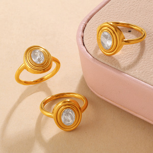 แหวนชุบทองสไตล์ยุโรปอเมริกันย้อนยุค ประดับเพชรซิร์คอน ดีไซน์เรขาคณิต สำหรับผู้หญิง ของขวัญเครื่องประดับ - Product Image 1