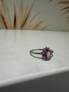 Bague demi-éternité en or 10K avec saphir rose et grand diamant, alliance de mariage, bijou de déclaration avec saphir naturel pour fiançailles - Product Image 4