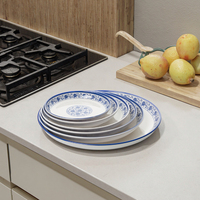 Nouvelles assiettes en plastique profondes pour restaurant commercial, assiette ronde et profonde bleue en mélamine