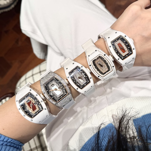 Montre squelette en céramique blanche avec diamants, design de luxe pour femmes, modèle RM 07-01, automatique, avec bracelet en caoutchouc - Product Image 1