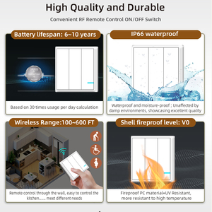 80-275V đầu vào rộng <span class=keywords><strong>RF</strong></span> 3 gang chuyển đổi không dây Kit với 200m dài-phạm vi Receiver 10A công suất từ xa chuyển đổi ánh sáng OEM tùy chỉnh - Product Image 3