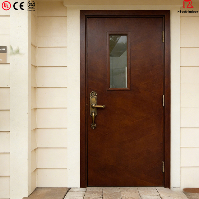 Class 90-Minute Fire Rated Natural Grain Solid Wood Fire Door Modern Design for High-End Villas Hotels Hospitals Apartments