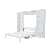 Lit Murphy moderne grand lit avec bureau et bibliothèque, blanc, bois massif écologique + MDF, meubles de chambre à coucher