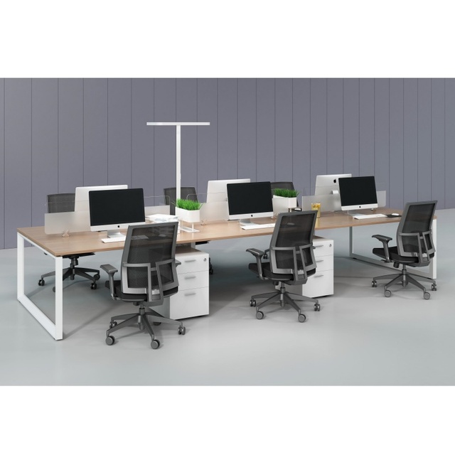 6-Person Open Plan Office Workstation Desk with Glass Partition Staff Workstation for Commercial Office Team Workstation