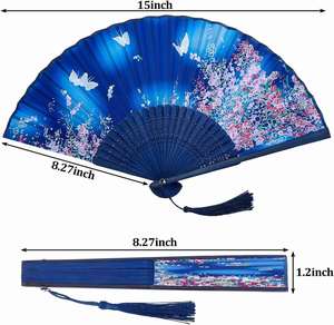 Abanico Plegable de Bambú Pintado y Tallado de 21 cm con Diseños de Flores y Amor, Souvenir, Abanico de Bambú y Seda - Product Image 3