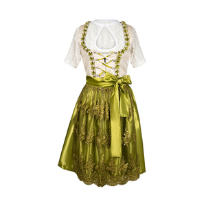 Elegante Vestido Dirndl Verde con Falda de Satén Bordada y Corsé con Cordones, Traje Folclórico Tradicional para Fiestas y Celebraciones - Product Image 1