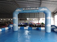 Arche gonflable en PVC bleu personnalisée, étanche à l'air, avec motif nuage et étoiles, pour festival en plein air