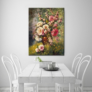 Pintura al Óleo Floral sobre Lienzo, Marco de Madera con Acabado Dorado Antiguo, Cuadro Pintado a Mano con Flores y Frutas - Product Image 2