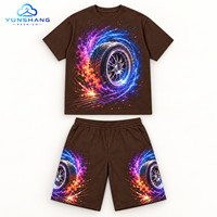 Ensemble d'été deux pièces pour homme en coton mélangé tricoté, imprimé numériquement avec motif pneu de course Turbo, séchage rapide, t-shirt et short