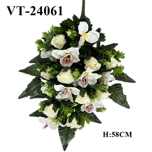 Le plus récent 58cm mélangé tissu de soie artificielle Polyester tissu Rose orchidée frontale Bouquet plat Bush bouquet fête des mères noël - Product Image 1