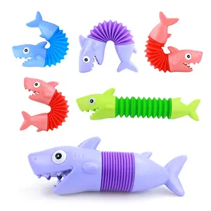 Factory price pop tubes toys stretch fidget pop toys shark pop tubes spring crocodile fidgets toy set