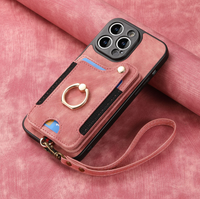 Étui de téléphone de luxe rétro en cuir PU avec porte-cartes magnétique et anneau support pour iPhone 16 17 15 14 13 Pro Max