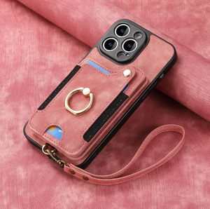 เคสโทรศัพท์หนัง PU สไตล์เรโทรสุดหรู พร้อมช่องใส่บัตรแม่เหล็กและที่จับแบบวงแหวน สำหรับ iPhone 16 17 15 14 13 Pro Max - Product Image 6