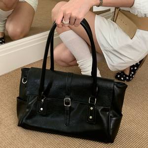 Maletín estilo mensajero británico, bolso de hombro clásico negro de gran capacidad para mujer, para uso diario - Product Image 2