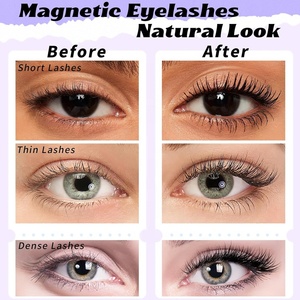 Handmade Natural Black 10-12mm Length 2-Piece Magnetic False <b>Mink</b> <b>Lashes</b> with Tweezer Clip Set - Product Image 2