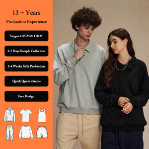 Bulk Wholesale Men's Clothing Solid Color Plain Blank Soft Breathable French Terry 340g Loose Polo Collar Sweatshirts in Stock
