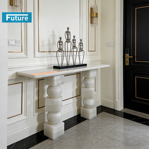 Table <span class=keywords><strong>console</strong></span> rectangulaire longue en onyx blanc de style luxe personnalisé, table d'<span class=keywords><strong>entrée</strong></span> pour hôtel, villa, appartement - Product Image 1