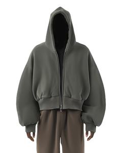 사용자 정의 헐렁한 특대 공백 남여 공용 드롭 숄더 헤비급 크롭 컷 빅 후드 500Gsm 면 단색 크롭 지퍼 업 후드 - Product Image 1
