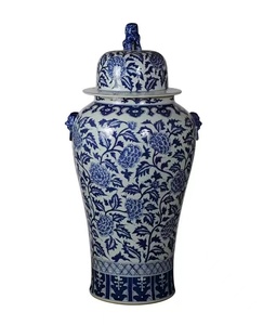 仿古白色和蓝色陶瓷复古姜罐，带盖装饰 - Product Image 6