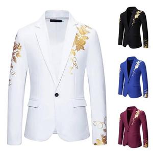 Veste <span class=keywords><strong>de</strong></span> costume classique dorée gaufrée pour homme, simple boutonnage, nouvelle collection printemps-été, décontractée, pour dîner, blazer d'extérieur - Product Image 1
