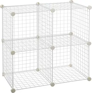 White Multi Use DIY 4 Cube Metal Wire Powder Coated Storage Shelves