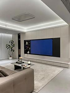 <span class=keywords><strong>Meuble</strong></span> <span class=keywords><strong>TV</strong></span> moderne avec éclairage LED, rangements et étagères ouvertes, tiroirs laqués beige, salon, sur mesure - Product Image 1