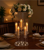 Candélabre en acrylique de luxe LANJO de haute qualité à 5 bras avec support pour fleurs, 23,6 pouces, élégant support transparent pour bougies LED
