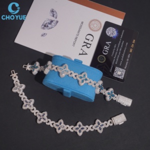 Brazalete de Plata 925 con Cruz y Flor de Moissanita, Bañado en Rodio, Joyería para Mujer, Uso Diario, para Bodas - Product Image 4