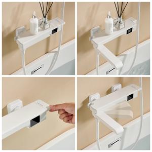 Robinet <span class=keywords><strong>de</strong></span> <span class=keywords><strong>baignoire</strong></span> mural en laiton blanc élégant avec poignée unique, affichage numérique, ensemble <span class=keywords><strong>de</strong></span> douchette à main - Product Image 6