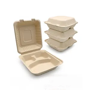 Prato de papel para alimentos bagaço ecológico para micro-ondas, degradável, com tampa, fácil de comer, utensílios de mesa descartáveis