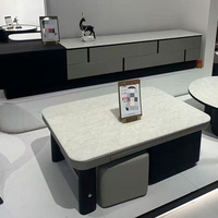 Table basse de rangement en pierre frittée avec pouf, salon, ensemble de meubles multifonctionnel de luxe moderne