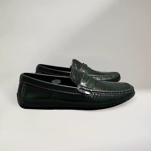 Mocassins en cuir véritable pour homme, vert foncé, talon plat, embossés, à enfiler, chaussures décontractées pour affaires - Product Image 3