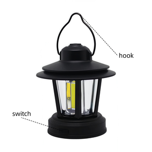 Lanterne de camping vintage à <span class=keywords><strong>LED</strong></span> à piles |   Bande lumineuse COB suspendue de style rétro pour tente |   <span class=keywords><strong>Lampe</strong></span> d'urgence extérieure noire, indice de protection IP44 - Product Image 2