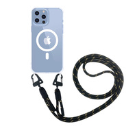 Coque de téléphone transparente magnétique plaquée avec cordon tour de cou et dragonne pour iPhone 17, 16, 15 Pro Max, 14, 13, 12, 11