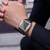 Montre à quartz rectangulaire pour homme, montre-bracelet analogique pour affaires, boîtier en alliage de 35 mm, bracelet en cuir, affichage de la date, luminescent, résistant à l'eau