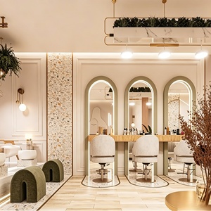Conception d'intérieur de salon de coiffure de luxe sur mesure, éclairage LED, mobilier de poste de travail pour la décoration de salons de beauté et de salons de coiffure - Product Image 1