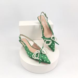 Sandali Estivi Sexy Verdi con Tacco a Spillo, Eleganti con Pois, Perle e Fiocco per Donne - Product Image 1