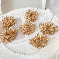 Buket Bunga Hydrangea Emas Metalik Buatan, Tangkai Bunga Palsu Mini untuk Dekorasi Meja Pesta Pernikahan Natal