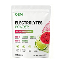 Poudre de supplément d'électrolytes sans sucre ODM OEM, saveur pastèque et citron vert, poudre d'hydratation sportive, nutrition, logo personnalisé