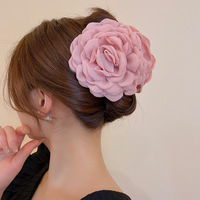 Pince à cheveux grande taille en tissu motif fleur douce d'été, pince requin élégante, accessoire capillaire pour femme