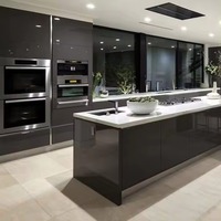 Meubles de cuisine modulaires sur mesure en bois massif avec évier en marbre/granit, design de luxe, résine stratifiée pour quincaillerie, robinet, tiroir et panier
