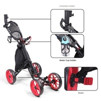 Carrito de Golf de 4 Ruedas, Ultraligero, Plegable, con Bolsa de Almacenamiento, Carrito de Golf de Empuje y Arrastre